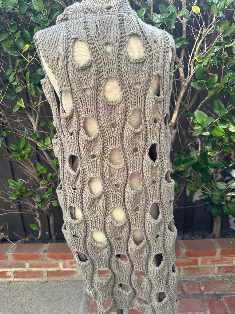 Hand-Knit Hooded Cable Vest in Taupe